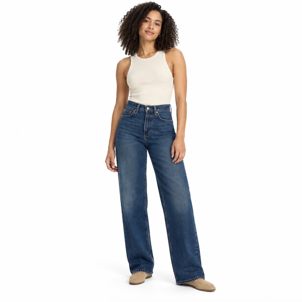 Zara High Waisted Wide Leg Jeans Medium Wash Blue Denim SIZE 2